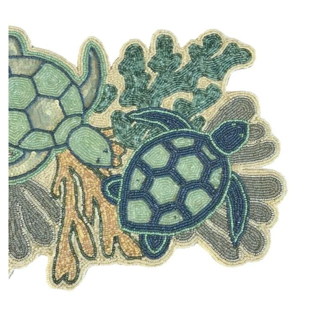 Sea Turtles Beaded Table Runner 36x14 Nautical Coral Ocean Beach Summer House